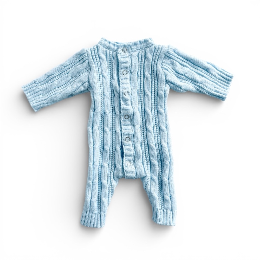 Ashton Drake Blue Cable Knit Doll Romper 14–16” Reborn Baby Sweater Sleeper
